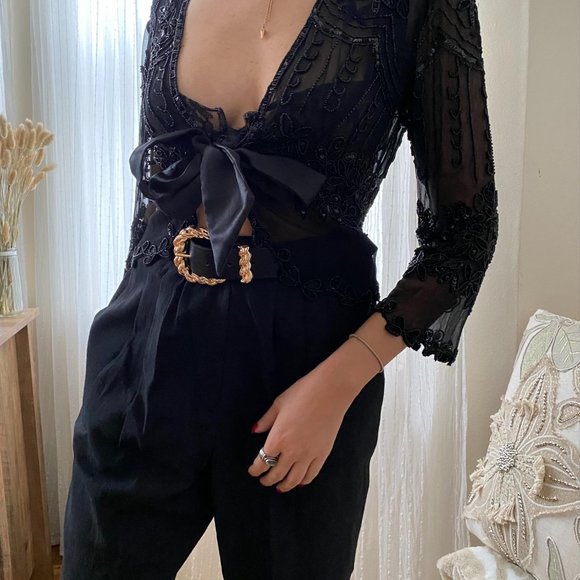 SOLD Papell Boutique Beaded Cropped Evening C - Picture 7 of 8